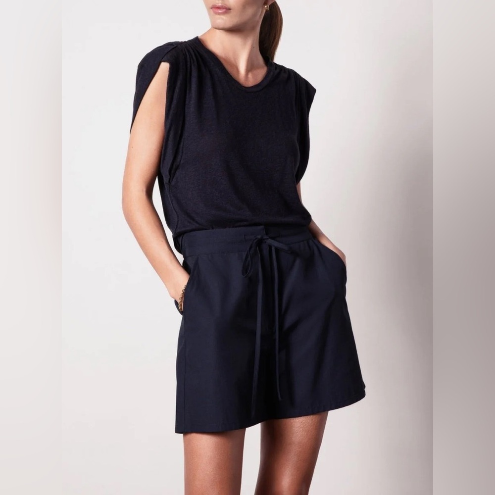 Brochu Walker The Reins Tee Navy Blue Linen Blend Minimalist Luxury Sz M